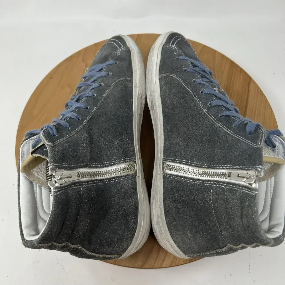 Golden Goose Shoes Mens 9 Slide Gray Suede High Top Zip Sneakers Italy Luxury